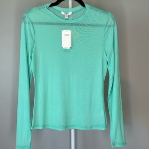 AFRM Mint Green Long Sleeve Mesh Crewneck Top